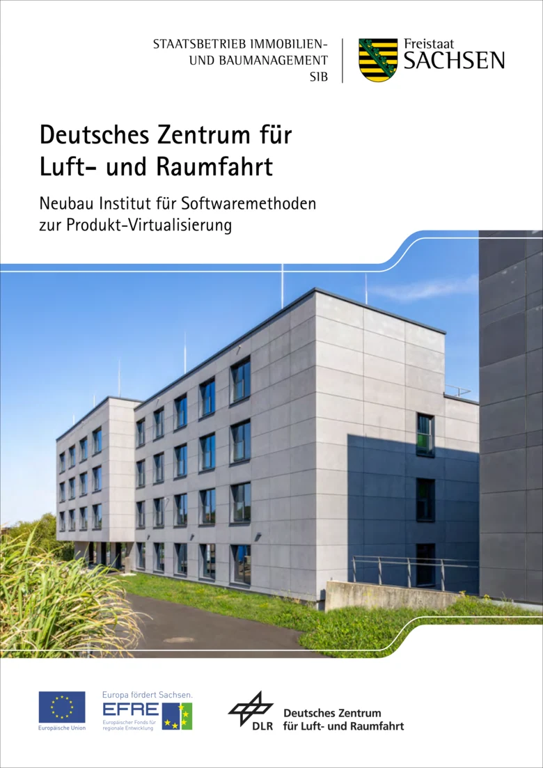 Coverseite des Faltblattes zum Neubau des Institutes für Softwaremethoden zur Produkt-Virtualisierung des Deutschen Zentrums für Luft- und Raumfahrt