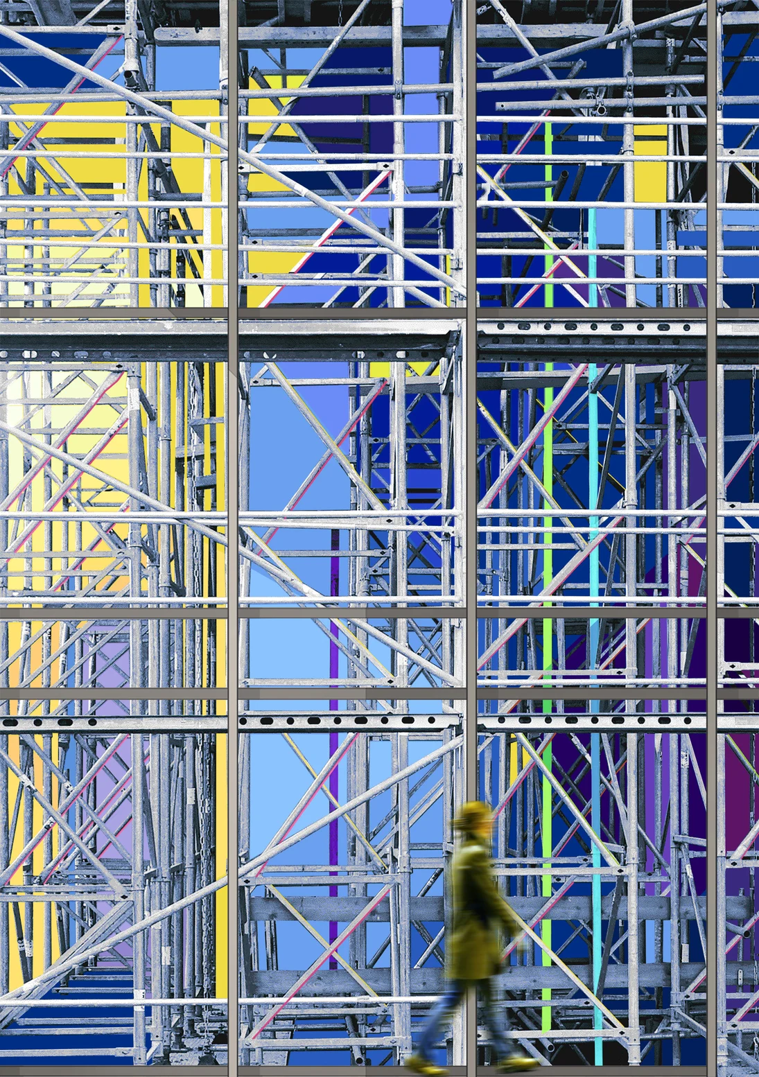 Visualisierung des Kunstwerks "work-inprogress" von Roland Fuhrmann. Das illusionistische Wandrelief f&uuml;gt sich in den Haupteingangsbereich ein.