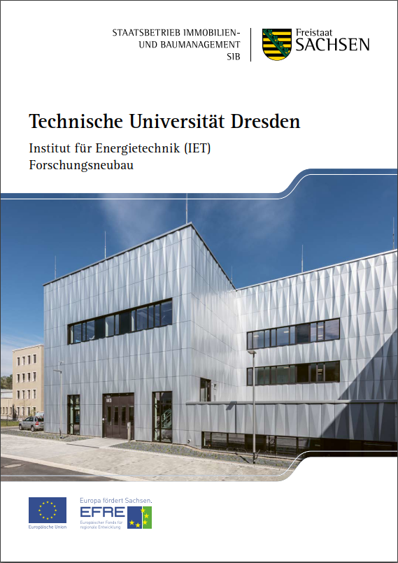 Titelbild des Faltblattes zum IET. Zu sehen ist die metallglänzende Fassade.