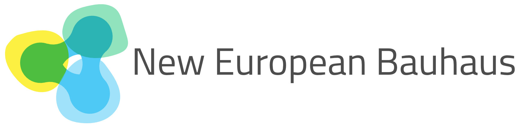 Das NEB-Logo besteht aus drei verbundenen Kreise, die jeweils mit andersfarbigen halbtransparenten Flächen übermalt sind.